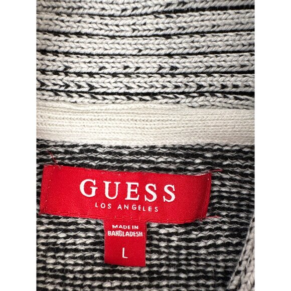 Guess Los Angeles Mens Large Shawl Collar Sweater Grey Black Knit Retro Style - Picture 3 of 7